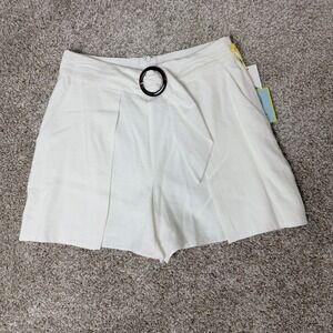 New CeCe Garden Romance Ivory Belted Pleated High Rise Shorts Size 6